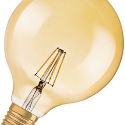 Lampe LED 1906 GLOBE E27, 6.5W, 240V, 2400K, Ø125×173mm, or, clair, DIM