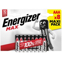 Pile alcaline Energizer Max AAA LR03 1.5V blister à 8 pièces