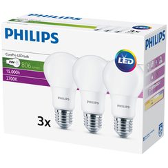 LED-Lampe CorePro Bulb E27 A60 8…60W 230V 827 806lm, opal, 3 Stück