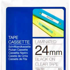 Cassette ruban Brother TZe-151 24mm×8m, transparent-noir
