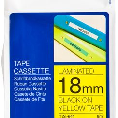 Cassette ruban Brother TZe-641 18mmx8m, jaune-noir