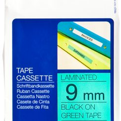 Cassette ruban Brother TZe-721 9mmx8m, vert-noir