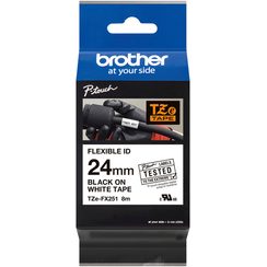 Cassette de ruban à imprimer Brother TZe-FX251 Flex 24mm×8m, blanc-noir